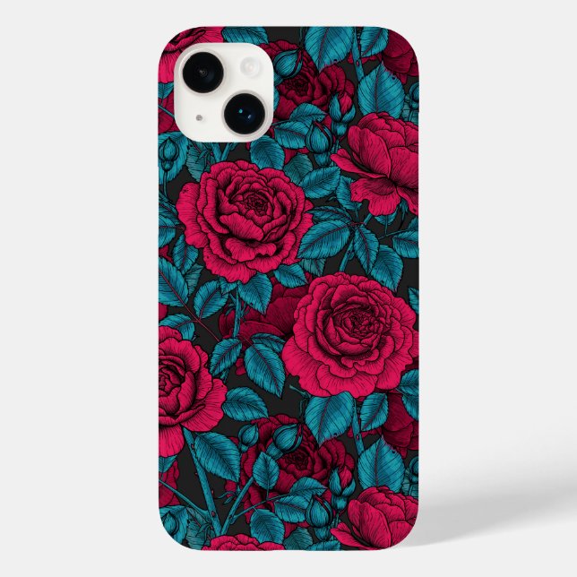 Coques Case-Mate iPhone Roses en rouge et bleu (Verso)