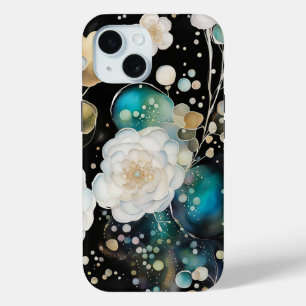 Coque Pour iPhone 15 Roses Et Bulles Abstraits