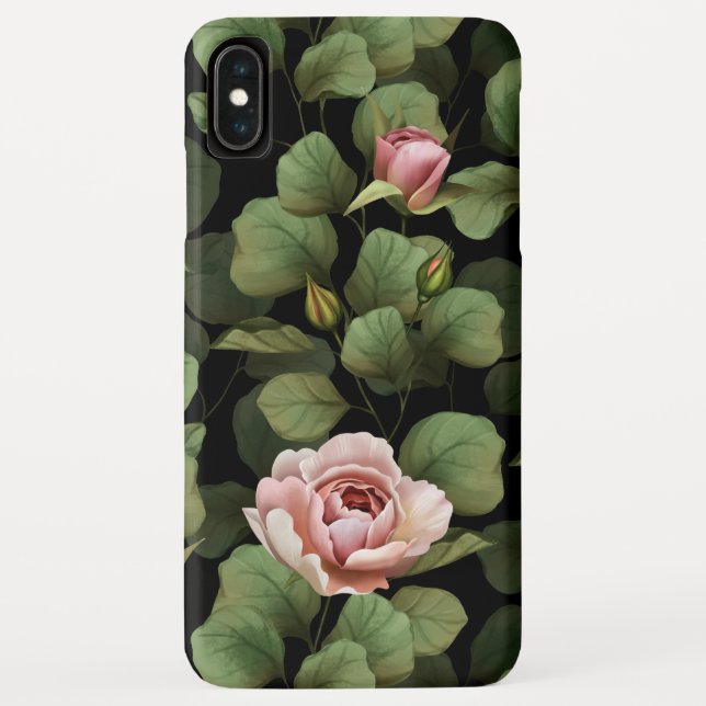 Coques Case-Mate iPhone Roses fragiles. Motif floral sur noir (Dos)