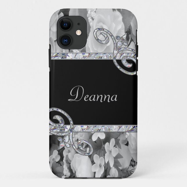 Coques Case-Mate iPhone Roses noirs et blancs et monogramme de remous de (Dos)