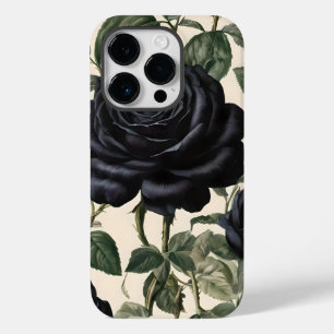 Coque Pour iPhone 14 Pro Roses Noirs Et Feuilles Verts,