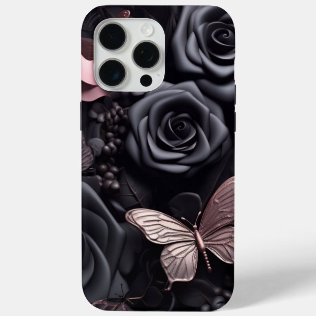 Coques Case-Mate iPhone roses noirs et papillon 3D (Verso)