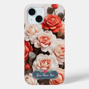 Coque Pour iPhone 15 Roses romantiques roses rouges Fleurs sur Marbre b