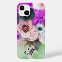 ROSES ROSE POURPRE, FLEURS D'ANÉMONE BLANCHE MONOG