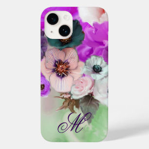 COQUE POUR iPhone 14 ROSES ROSE POURPRE, FLEURS D'ANÉMONE BLANCHE MONOG