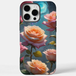 Coques iPhone 16 Pro Max Roses roses de pêche enchantées 