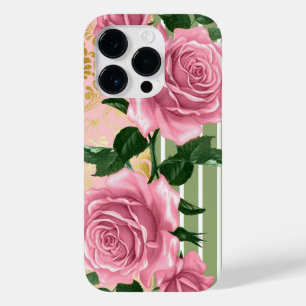 Coque Pour iPhone 14 Pro Roses roses élégantes et Feuilles verts