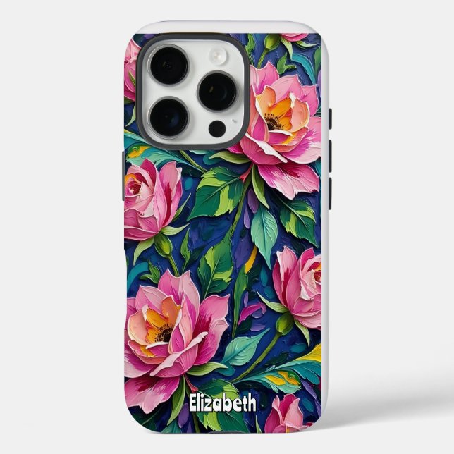 Coques Case-Mate iPhone Roses roses impressionnistes en bleu (Verso)