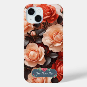 Coque Pour iPhone 15 Roses roses romantiques sur Marbre blanc élégant