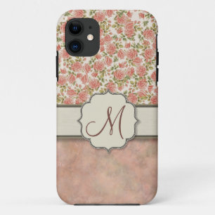 Coque Case-Mate Pour iPhone Roses roses vintages et marbre avec Monogramme