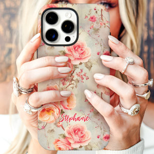 Coques iPhone 16 Pro Max Roses roses vintages Romantique Floral Nom personn