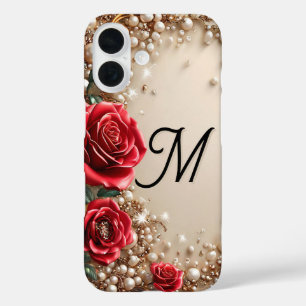 Coque Pour iPhone 16 Roses Rouges Luxe Floral Esthétique Cadeau Or