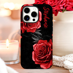 Coques iPhone 16 Pro Roses Rouges Nom Personnalisé