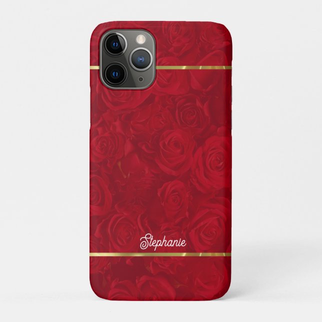 Coques Case-Mate iPhone Roses rouges romantiques Bandes d'or Accent (Dos)