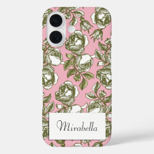 Coque Pour iPhone 16 Roses Vintages blancs et dorés modifiables en rose