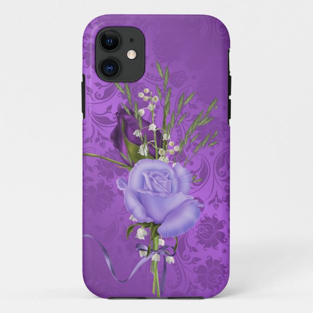Coques Case-Mate iPhone roses violets sur damas (Dos)