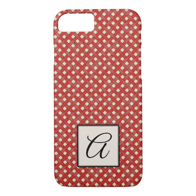 Coques Case-Mate iPhone Rotin rouge tissé sur crème personnalisée avec Mon (Dos)