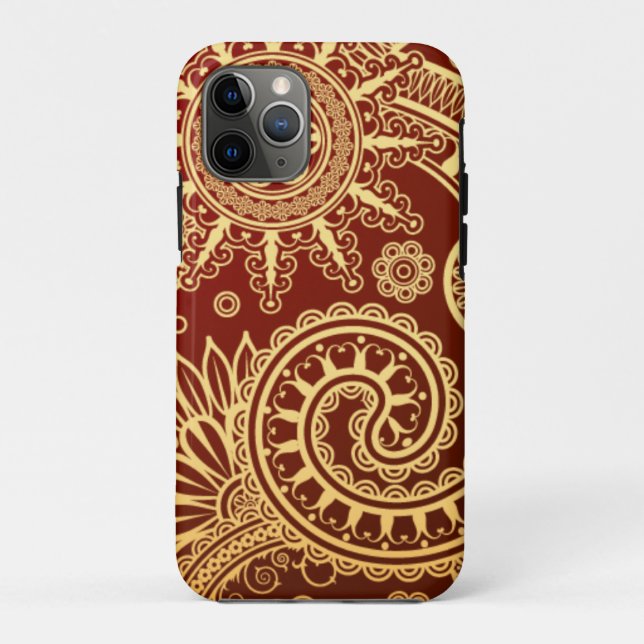 Coques Case-Mate iPhone Rouge abstrait et motif floral d'or (Dos)