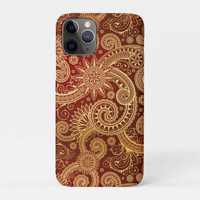 Coques Case-Mate iPhone Rouge abstrait et motif floral d'or (Dos)