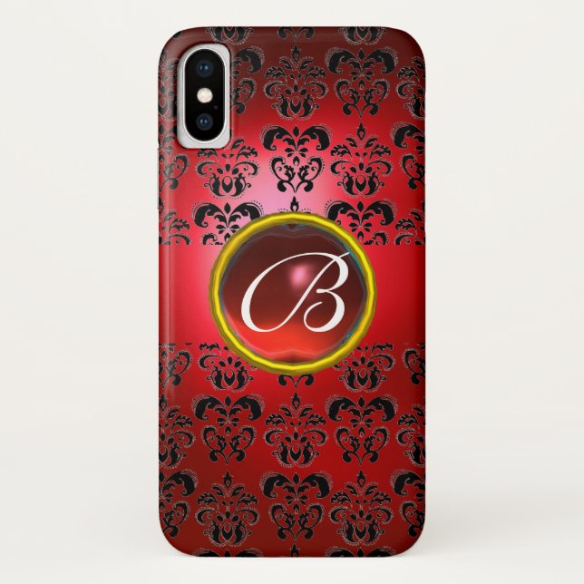 COQUES Case-Mate iPhone ROUGE BLACK DAMASK RUBY GEM MONOGRAM (Dos)