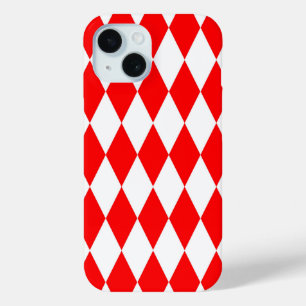 Coque Pour iPhone 15 Rouge blanc Arlequin Diamants Checkers Design