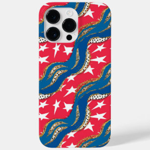 COQUE POUR POUR iPhone 14 PRO MAX ROUGE BLANC BLEU OR PATRIOTIQUE STARS STRIPES