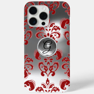 COQUE iPhone 15 PRO MAX ROUGE BLANC GRAS DOMMASK MONOGRAMME EN PIERRE DE G