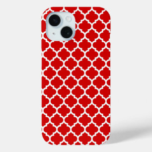 Coque Pour iPhone 15 Rouge Blanc Marocain Quatrefoil Motif #5