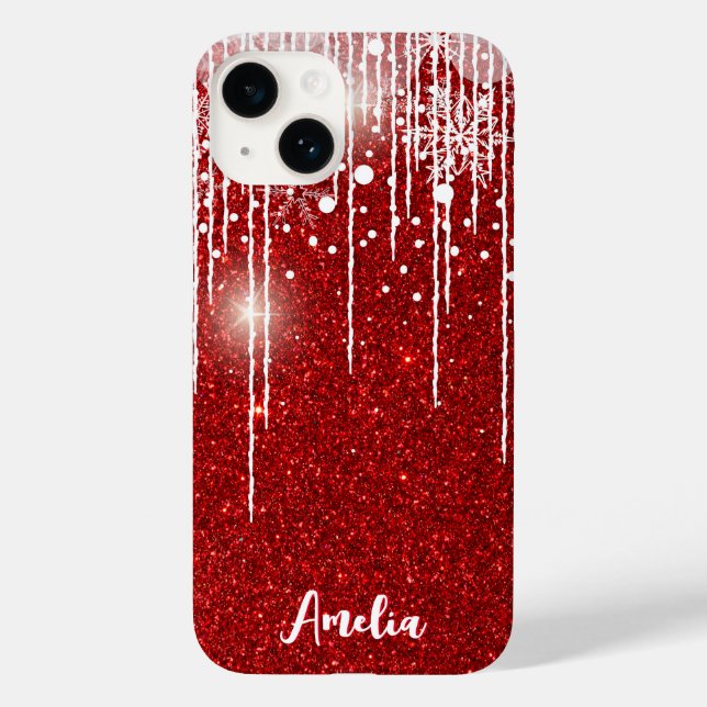 Coques Case-Mate iPhone Rouge Blanc Snowy Driving Snowflake Nom personnali (Verso)