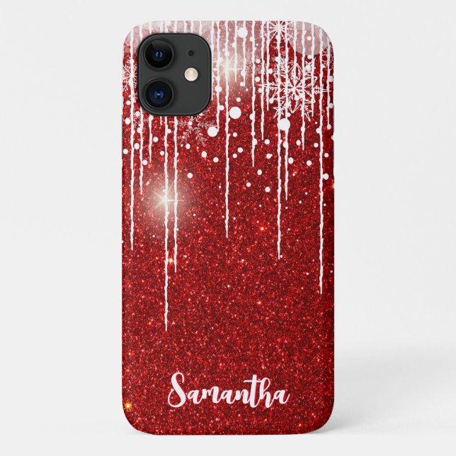 Coques Case-Mate iPhone Rouge Blanc Snowy Driving Snowflake Nom personnali (Dos)