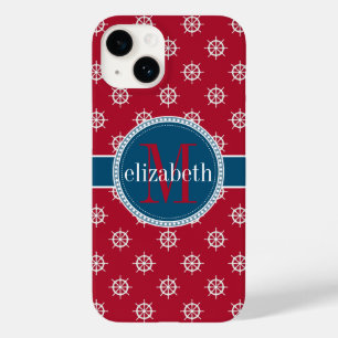 Coques Pour iPhone Rouge Bleu Blanc Nautique Roues Monogramme