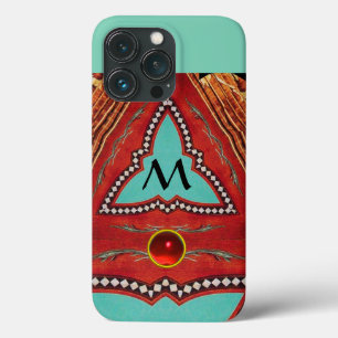 COQUES POUR iPhone ROUGE BLEU MONOGRAMME TRIANGLE GÉOMÉTRIQUE ABSTRAI