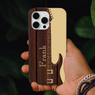 Coque iPhone 15 Pro Max Rouge Bois & Tan Brown Couleur Nom du bloc Guitare
