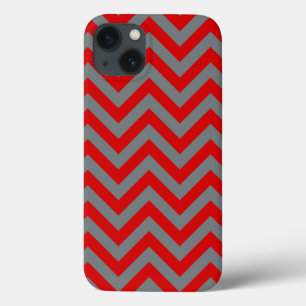 Etui iPhone 13 Rouge, Charbon Grand Motif Chevron ZigZag