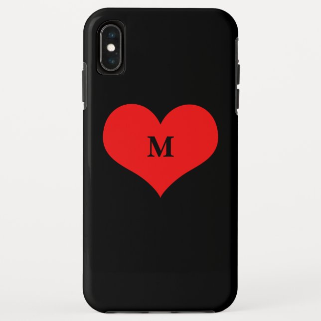Coques Case-Mate iPhone Rouge Coeur Monogramme Nom initial Noir Mat (Dos)