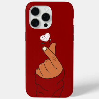 Coque iPhone 15 Pro Max Rouge Coréen Doigt Amour Coeur Main Signe Chaud Pe