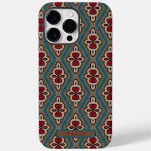 Coque Pour Pour iPhone 14 Pro Max Rouge Cyan Cuivre Azulejos Carrelage Nom de l'élég
