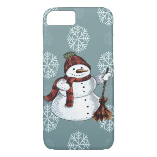 Coque iPhone 8/7 Rouge de bonhomme de neige de Noël de vacances et