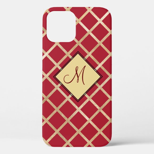Coques Case-Mate iPhone Rouge Elegant Monogram Gold Diamond Motif (Verso)