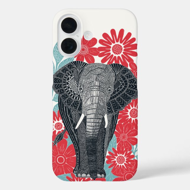 Coques Case-Mate iPhone rouge éléphant folksy (Verso)