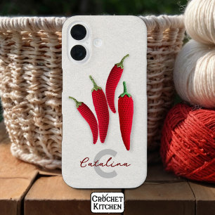 Coque Pour iPhone 16 Rouge épicé Moderne Minimal Crochet Jalapeno Nom