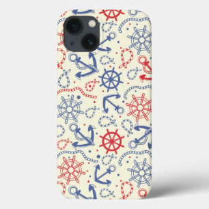 iPhone 13 Case Rouge et arrière - plan de marine avec l'ancre