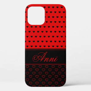 Case-Mate iPhone Case Rouge Et Noir, Motif De Coeurs Élégants, Nom Per