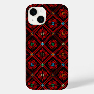 Coque Pour iPhone 14 Rouge et noir Tatreez Henné arabe