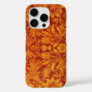 Coques iPhone 16 Pro Rouge floral et jaune doré Wm Morris