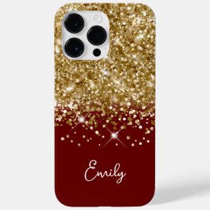 Coque Pour Pour iPhone 14 Pro Max Rouge foncé et doré Paillettes Glam