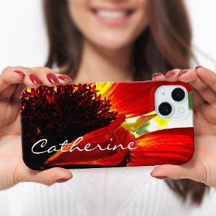 Coque iPhone 15 Mini Rouge gerbera daisy script de photo de fleur nom p