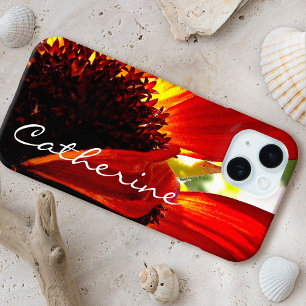 Coque Pour iPhone 15 Rouge gerbera daisy script de photo de fleur nom p