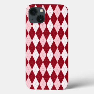 iPhone 13 Coque Rouge Jacquard Crimson rose Petit Diamant Forme