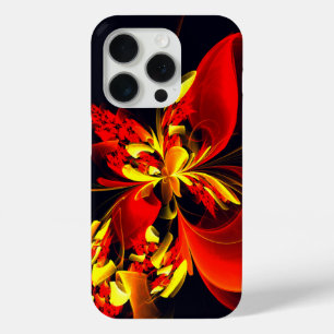 Coque iPhone 15 Pro Rouge Jaune Floral Moderne Résumé Modèle Art #10